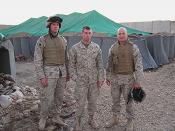One of the soldiers receiving packages from the RWCC is Ben Stangl (left), shown with two of his fellow soldiers in Iraq.